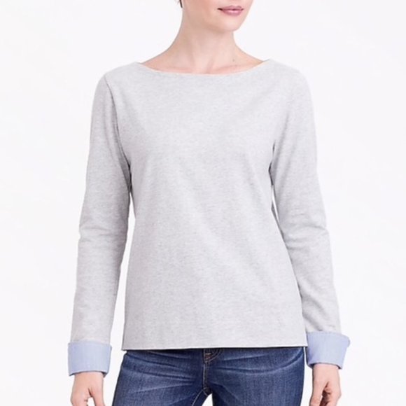 J Crew Factory Boatneck Pinstripe Contrast Cuff Sleeve Top - Picture 1 of 10